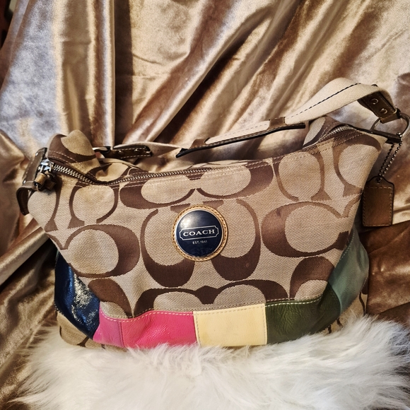 Coach Signature Multicolor Patchwork Shoulder Bag - Picture 2 of 5